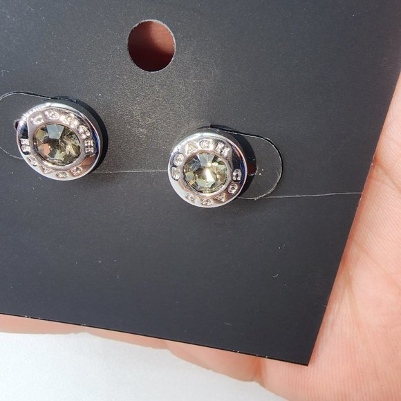 NEW COACH Silver Open Circle Stone Strand Earring studs - Picture 3 of 3